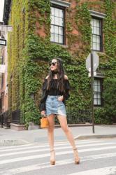 Friday Favorites :: Denim skirt & Off-the-shoulder ruffles