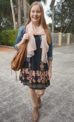 Layering Navy Dresses In Autumn: Light Scarves and Different Shoes