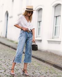 Wide leg jeans and pretty heels for spring