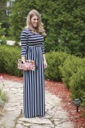 Striped Maxi Dress & Pom Pom Clutch 