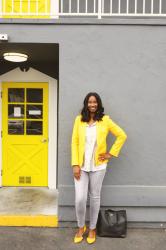 Mustard Yellow Blazer + Grey Skinny Jeans