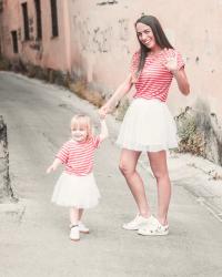 Mini me - Gonna di tulle e maglia a righe 