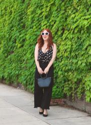 Wide Leg Black Denim + Ruffle Top