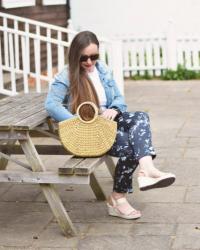 Floral Trousers and Wedge Sandals Outfit