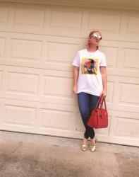 Shein Embellished tee and Target jeans