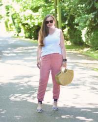 Casual Pink Trousers and White Top Outfit
