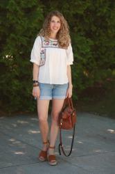 Embroidered Top & Denim Shorts 