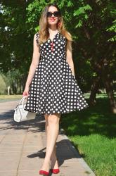 Black Vintage Polka Dots Dress