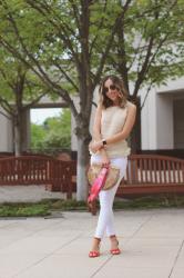 White and Cream outfit with pops of color