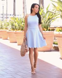 Sky Blue Scalloped Fit and Flare Dress