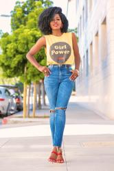 Girl Power Tee + High Waist Ripped Jeans