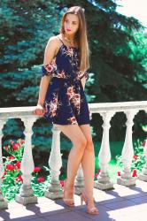 Navy Floral Print Playsuit