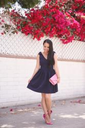 Classic Navy Dress, Bows and Pink