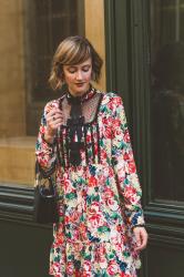 crimson florals for dinner at Clover, Paris