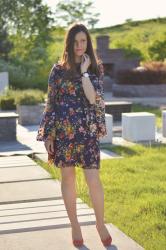 Dark blue dress with flowers