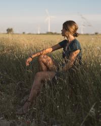 family Sunset: dots dress