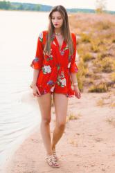 orange floral romper