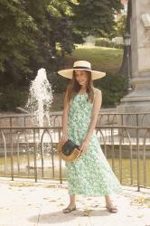 White And Green Maxi Dress