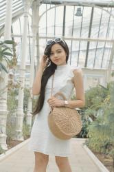 Look White dress and straw bag