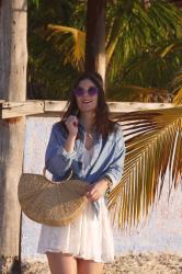 White dress under palmtrees