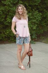 Pink Ruffle Hem Top & Floral Shorts 