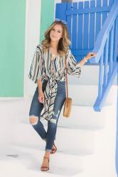 Stripe Kimono Crop Top...