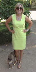 Neon Yellow Shift Dress, with Cat