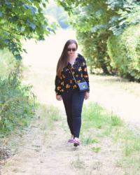 Orange and Black Floral Print Blouse Outfit