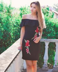 black embroidered dress