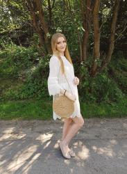 White dress and straw bag