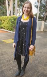Tiered Sundresses In Winter With Cosy Cardigans and Rebecca Minkoff Bags