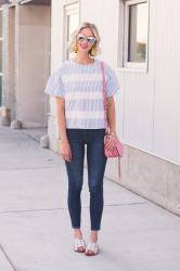 Blue and White Striped Top