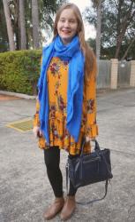 Floral Swing Dresses In Winter With Cardigans and Ankle Boots