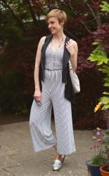 Black and White Striped Jumpsuit, over 40