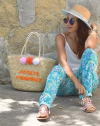 Mon pantalon imprimé turquoise : lovely summer