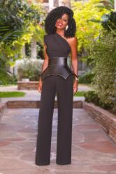 One Shoulder Jumpsuit + Corset Belt