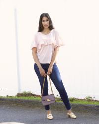 Ruffled Tee & Raw Hem Jeans 