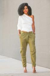 One Shoulder blouse + Boyfriend Cargo Pants