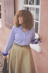 Monday Work Outfit - Khaki, Stripes, And Leopard 