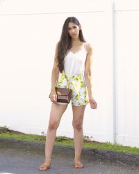 Lace Cami and Lemon Printed Shorts 