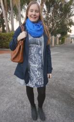 Printed Sheath Dresses With Mulberry Bayswater Bag and Winter Layers