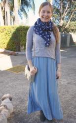 Maxi Skirts In Winter With Grey Knits and Blanket Scarves | Rebecca Minkoff Mini MAC and MAB Tote