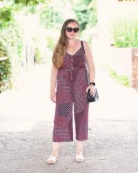 Patchwork Print Jumpsuit Outfit