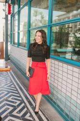 WorkWear: Red Midi Skirt