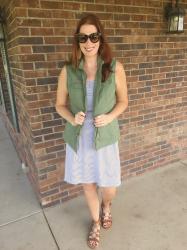 Striped dress and the must have utility vest!!
