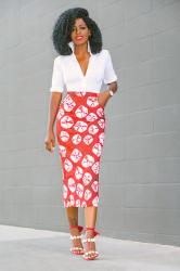 Fitted White Shirt + Printed Pencil Skirt