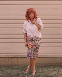 Floral Pencil Skirt & Button Down: It’s Shagadelic