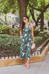 Palm Print Tie Back Jumpsuit