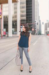 Work Wear: Navy Lace Blouse