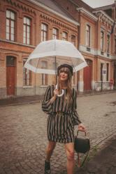 Outfit: stripes and beret in the rain